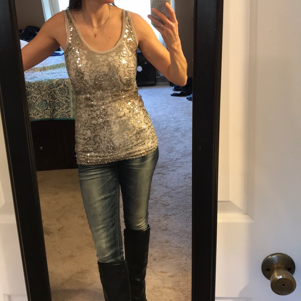 BKE glitter tank top silver and grey size S